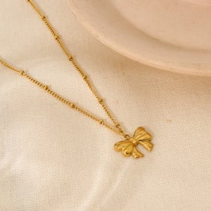 Romantic Series Sweet Bow Knot Stainless Steel  Women's Pendant Necklaces h5 Picture4