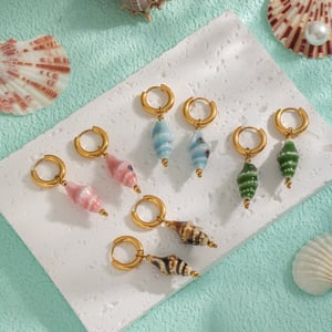 1 Pair Ceramic Shell Stainless Steel Gold Color Drop Earrings h5 Picture3