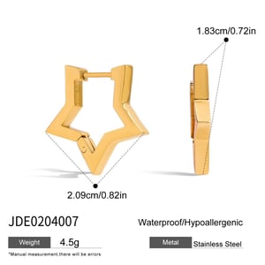 1 Pair Simple Series Classic Star Stainless Steel Gold Color Women's Hoop Earrings h5 Picture2