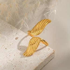 1 Piece Wings Stainless Steel Gold Color Statement Ring h5 Picture4