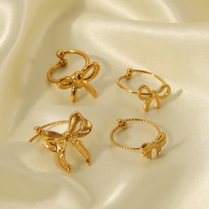 1 Piece Sweet Bow Knot Stainless Steel  Gold Color  Adjustable Ring h5 Picture4