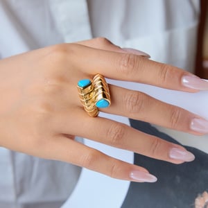 1 Piece Luxurious Turquoise Twist Stainless Steel Gold Color Statement Rings h5 Picture5