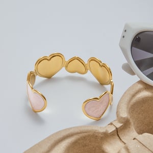 1 Piece Romantic Series Pink Heart Stainless Steel Gold Color Women's Bangles h5 Picture8