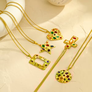 Luxurious  Retro Geometric Stainless Steel  Gold Color Women's Pendant Necklaces h5 Picture2