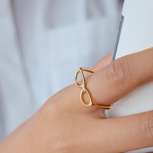 1 Piece Personality Glasses Shape Stainless Steel Gold Color Statement Rings h5 Picture5