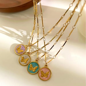 1 Piece Enamel Butterfly Stainless Steel Gold Color Pendant Necklace h5 Picture4