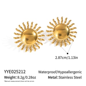 1 Pair Sun Stainless Steel Gold Color Stud Earrings h5