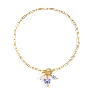 1 Piece Ceramic Flower Stainless Steel Gold Color Pendant Necklace h5 Picture5