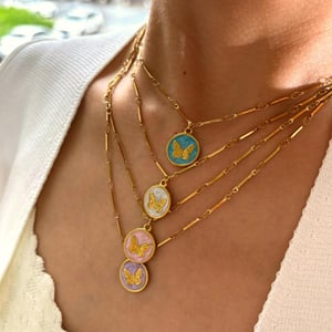 1 Piece Enamel Butterfly Stainless Steel Gold Color Pendant Necklace h5 Picture2