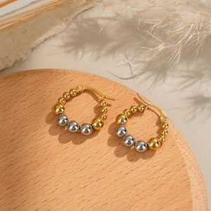 1 Pair Stainless Steel Mixed Color Beaded Hoop Earrings h5 Picture3