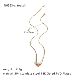 1 Piece Enamel Heart Stainless Steel Gold Color Pendant Necklace h5 Picture2