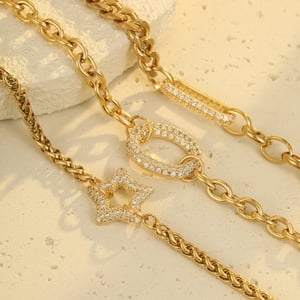 Sweet Geometric Stainless Steel Gold Color Women's Chain Bracelets h5 Picture2