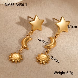 Sun/Moon Stainless Steel  Gold Color Women's Dangle Earrings h5