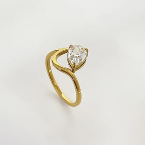 1 Piece Stainless Steel Gold Color Gemstone Ring h5