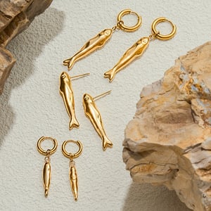 1 pair  fish stainless steel gold color women's hoop earrings h5 Picture4