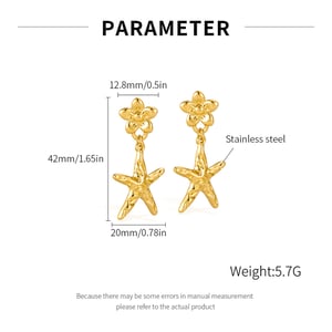 1 paio di orecchini pendenti da donna in acciaio inossidabile color oro a forma di stella marina h5 Immagine2