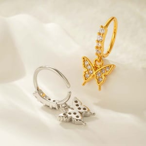 1 Piece Butterfly Copper Gold Color Zircon  Nose Stud h5 Picture3