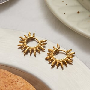 1 Pair Stylish Series Retro Sun Stainless Steel Gold Color Women's Hoop Earrings h5 Picture4