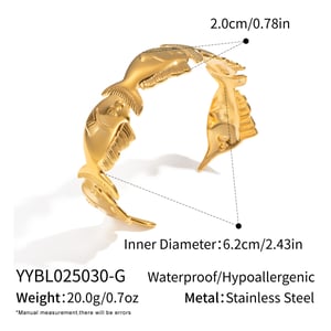 1 Piece Fish Stainless Steel Gold Color Cuff Bracelet h5