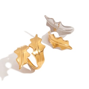 1 Piece Designable Series Natural Leaf Stainless Steel Gold Color Statement Rings h5 Picture7