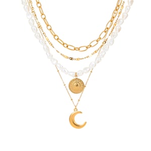 Elegant Geometric Stainless Steel Gold Color Women's Layered Necklaces h5 Picture5