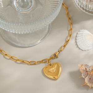 1 Piece Heart  Stainless Steel Gold Color Pendant Necklace h5 Picture3