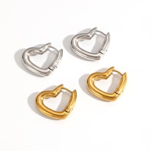 1 Pair Heart Stainless Steel Gold Color Hoop Earrings h5 Picture3