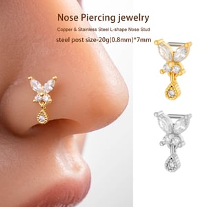 1 Piece Butterfly Copper Gold Color Zircon Women's Nose Stud h5 Picture4