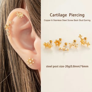 1 Piece Star Copper Gold Color Zircon Women's Piercings Earrings h5 Picture5