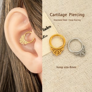 1 Piece Cobweb Stainless Steel Gold Color Women's Hoop Earrings h5 Picture5