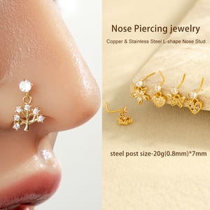 1 Piece Simple Series Simple Heart Copper   Gold Color  Zircon Women's Nose Stud h5 Picture5