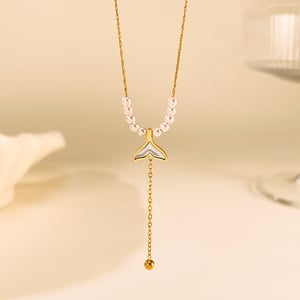 Collana con ciondolo a forma di coda di pesce in acciaio inossidabile color oro, da donna, serie semplice, 1 pezzo h5 Immagine7