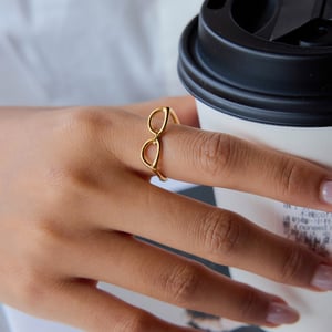 1 Piece Personality Glasses Shape Stainless Steel Gold Color Statement Rings h5 Picture4