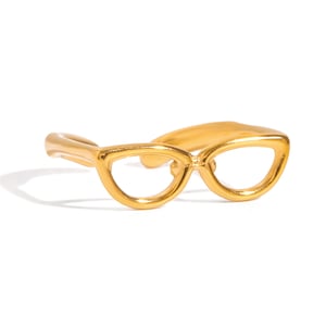 1 Piece Personality Glasses Shape Stainless Steel Gold Color Statement Rings h5