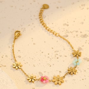 Sweet Flower Stainless Steel Gold Color Women's Chain Bracelets h5 Picture3
