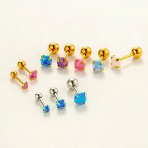 1 Piece Polychrome Opal Stainless Steel Gold Color Women's Piercings Earrings h5 Picture4
