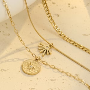 Luxurious  Elegant Sun Stainless Steel Gold Color Women's Layered Necklaces h5 Picture4