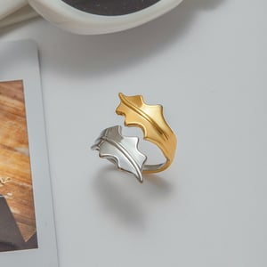 1 Piece Designable Series Natural Leaf Stainless Steel Gold Color Statement Rings h5 Picture5