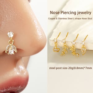 1 Piece Simple Series Simple Flower Copper   Gold Color  Zircon Women's Nose Stud h5 Picture5