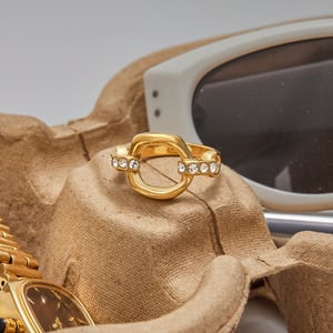 1 Pair Luxurious Series Stainless Steel Gold Color Women's Gemstone Rings h5 Picture5