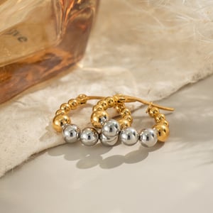 1 Pair Stainless Steel Mixed Color Beaded Hoop Earrings h5 Picture4