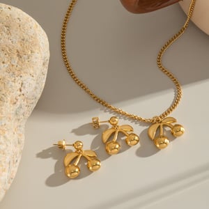 Cute Cherry Stainless Steel Gold Color Pendant Necklaces h5 Picture3
