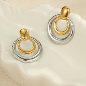 Simple Mixed Color Stainless Steel  Gold Color Women's Hoop Earrings h5 Picture4