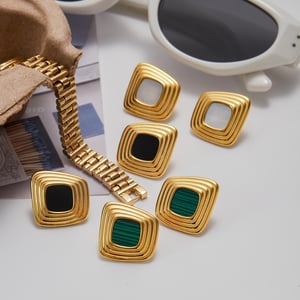 1 Pair Classic Series Elegant Rectangular Stainless Steel Gold Color Women's Stud Earrings h5 Picture2