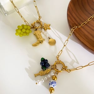 1 Piece Grape Stainless Steel Gold Color Pendant Necklace h5 Picture5