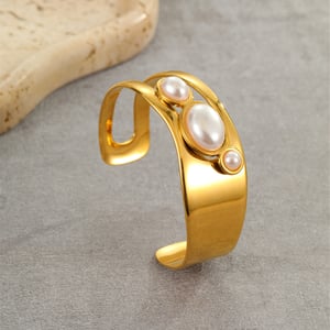 Luxurious Geometric Stainless Steel  Gold Color Women's Cuff Bracelets h5 Picture4