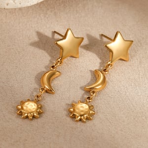 Sun/Moon Stainless Steel  Gold Color Women's Dangle Earrings h5 Picture3