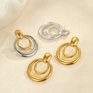 Simple Mixed Color Stainless Steel  Gold Color Women's Hoop Earrings h5 Picture2