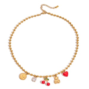 1 Piece Natural Cherry Stainless Steel Gold Color Women's Pendant Necklaces h5