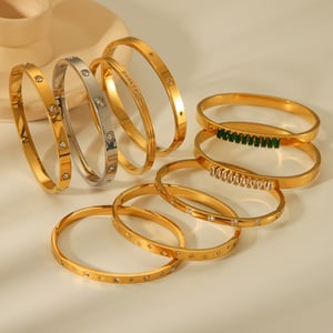 1 Pair Simple Series Daily Geometric Stainless Steel   Gold Color  Zircon Women's Bangles h5 Picture8